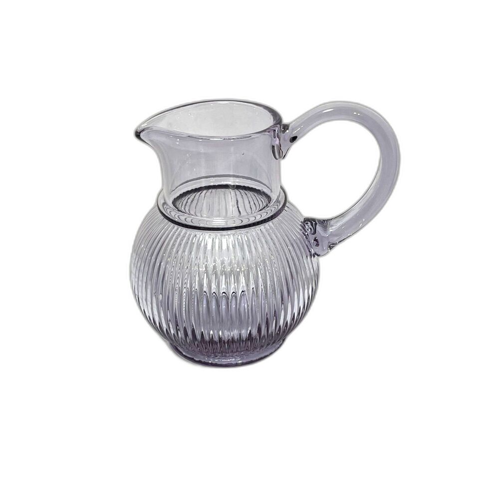 Purple Glass Pitcher With Handle 5.5" Tall Cute as a Vase Bubbles in The Glass